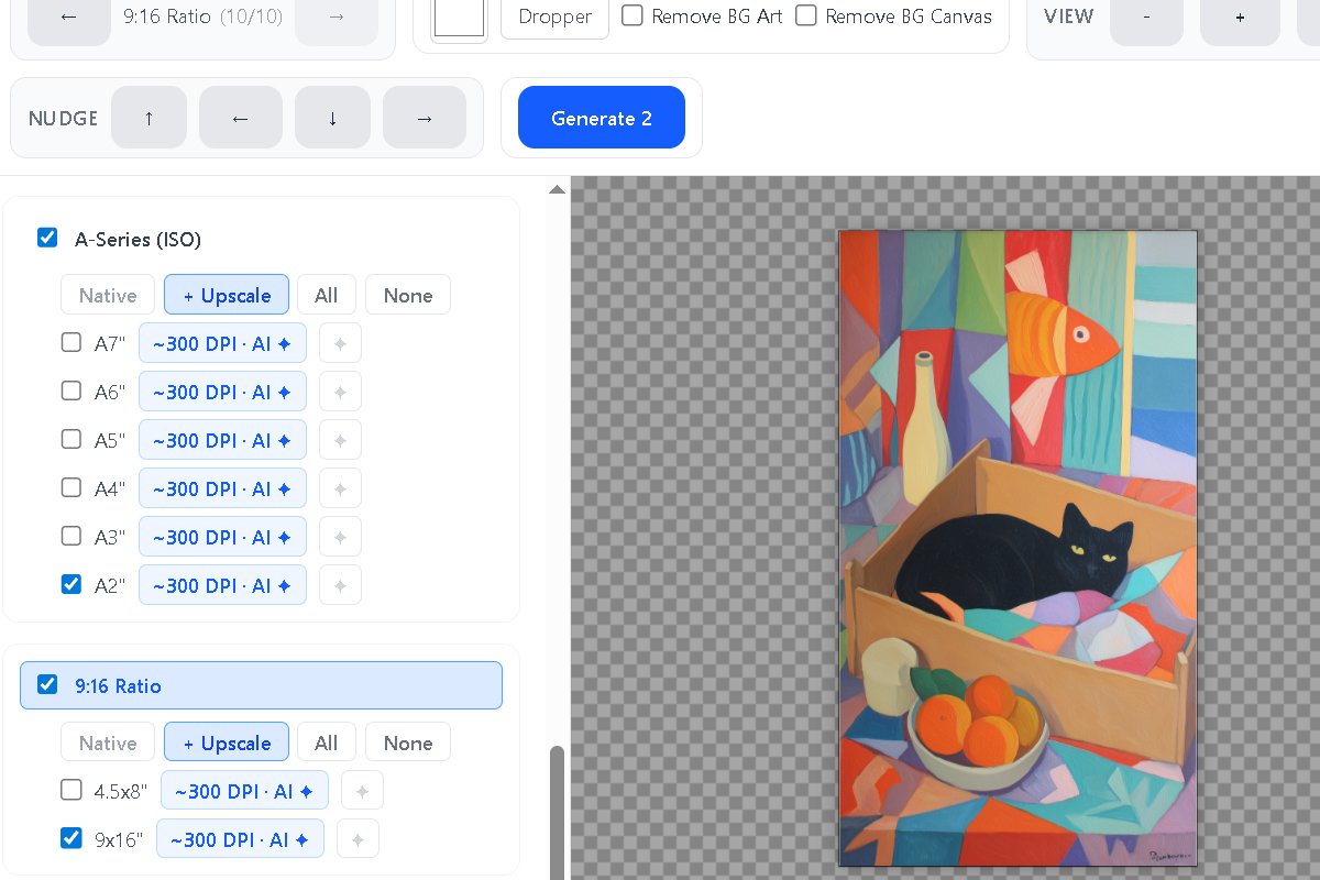 AI upscaled to print quality at 300 DPI
