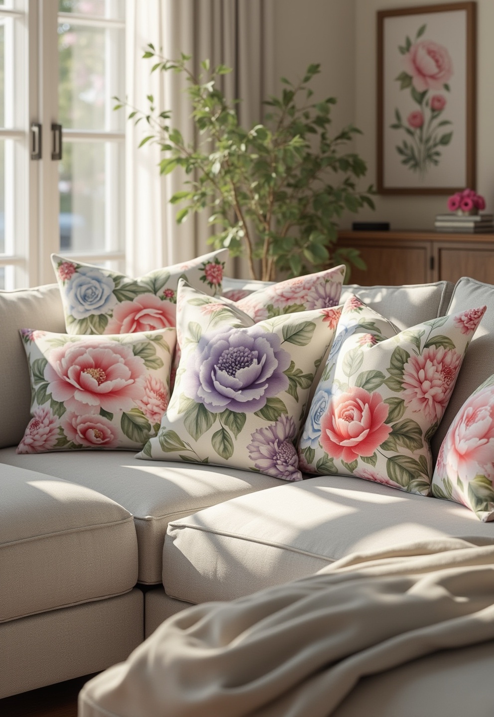 1) Floral Pattern Throw Pillows